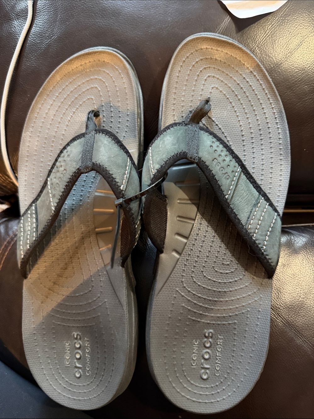 CROCS Men's Gray and Black Flip Flop Sandals